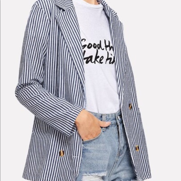 Fitted Summer Striped Blazer, Large - Picture 3 of 4